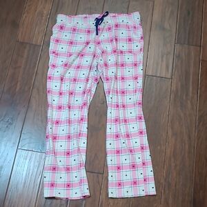 Sleep Chic Pink & Cream Plaid Pajama Pants with Navy Blue Hearts size Medium